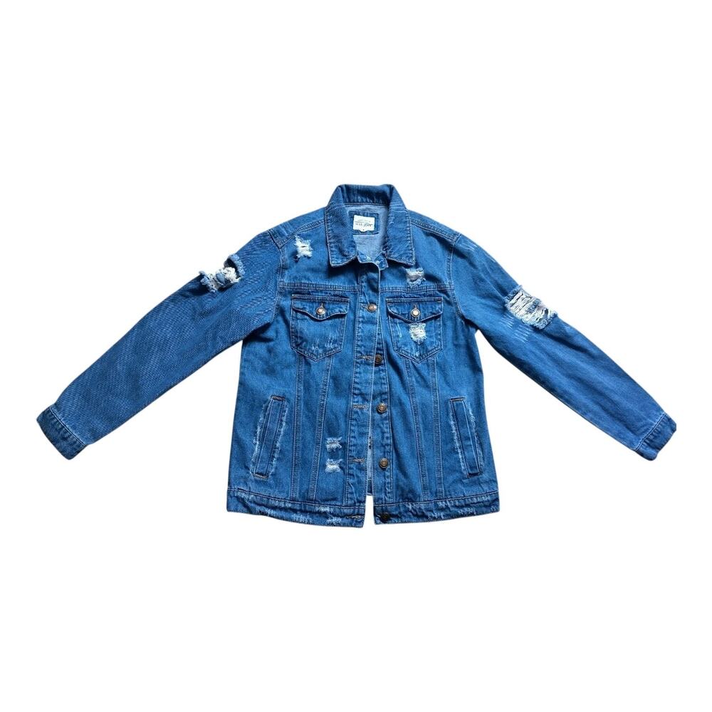 Women's Distressed Denim Jacket, Size Small, Wax Denim, Cut Out, Vintage